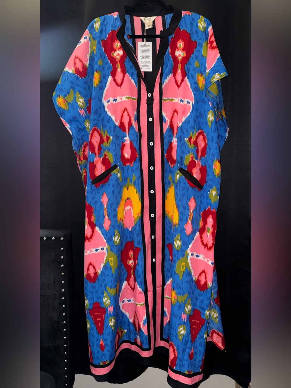 Vibrant Blue & Pink Printed Button-Front Dress